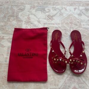Valentino Red Sandals with Gold Studs